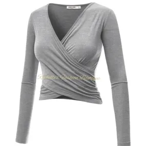 Lite Grey V Neck L/S Wrap Shirt