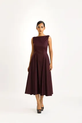 PLUM SATIN MIDI DRESS