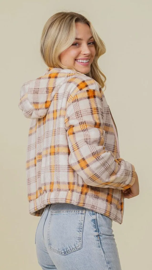 Plush plaid zip up jacket