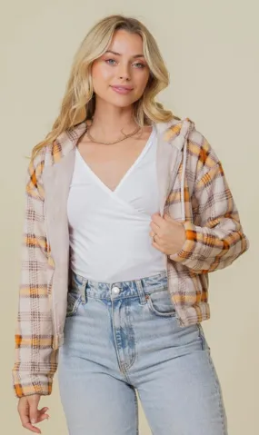 Plush plaid zip up jacket