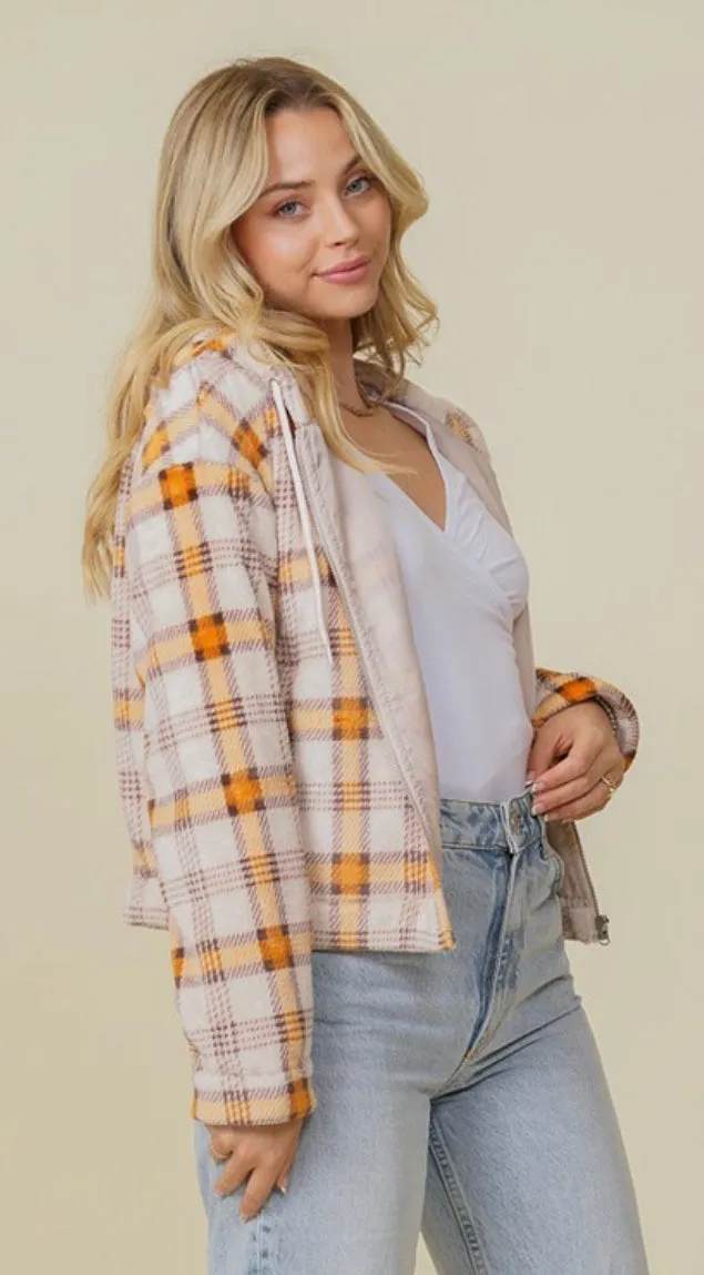 Plush plaid zip up jacket