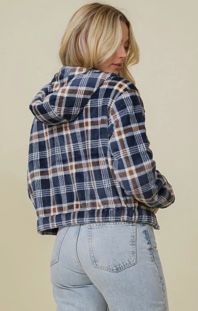 Plush plaid zip up jacket