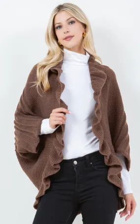 SH4320 SOFT KNIT RUFFLE CARDIGAN SHAWL