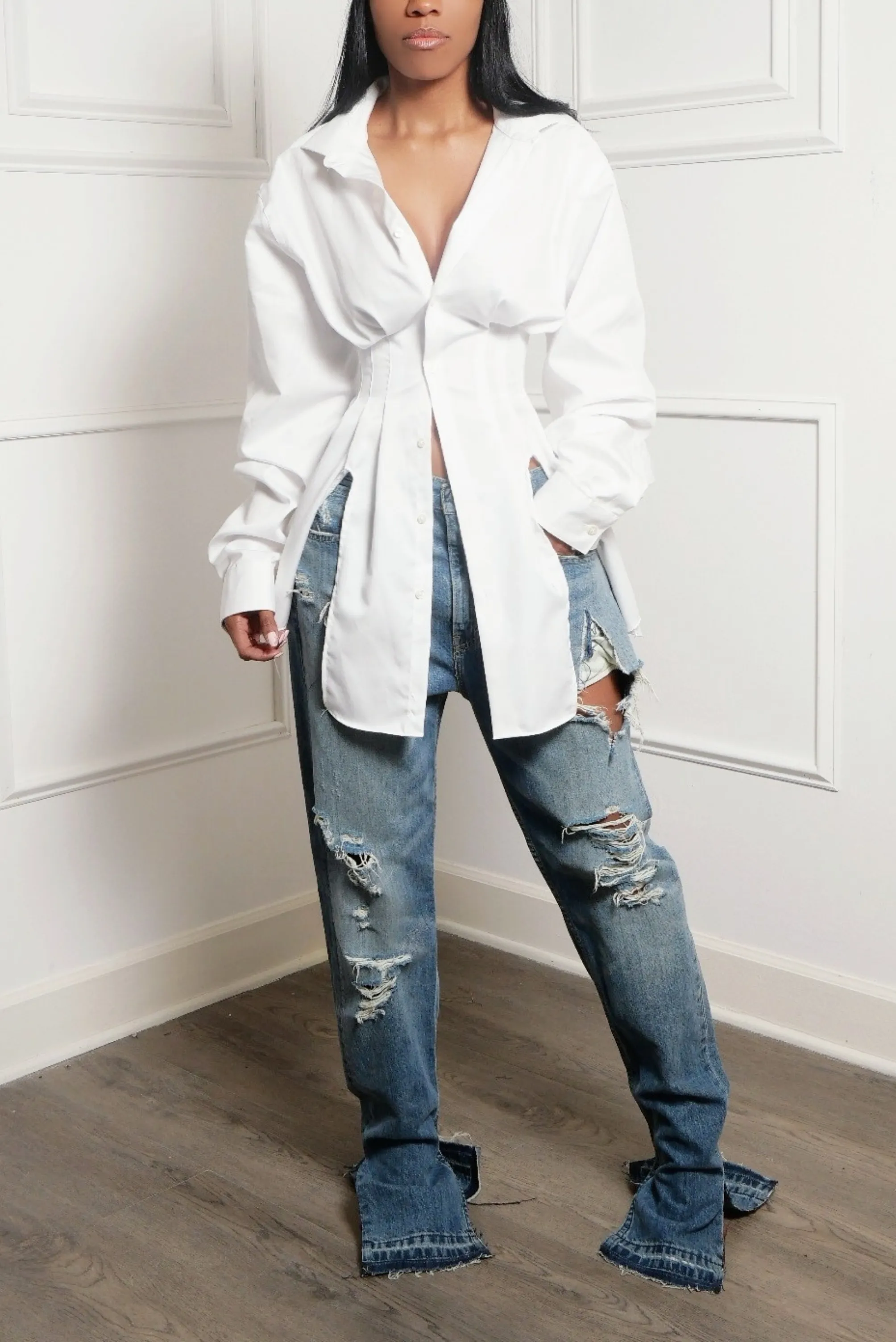 *Warm Dark Levi Distressed Denim Jeans - FINAL SALE