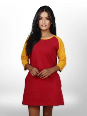 Women's Long Raglan Sleeve Side Pocket Solid T-Shirt